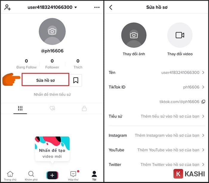 Điền thông tin cá nhân và thay đổi tên TikTok