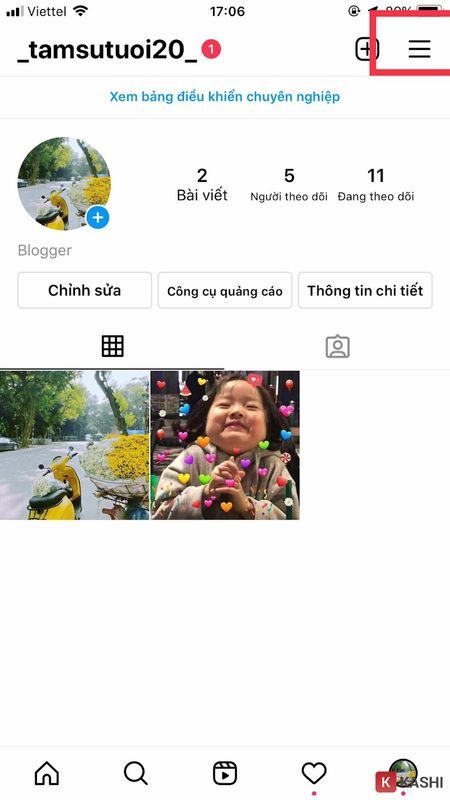 Chọn biểu tượng ba gạch ngang để truy cập cài đặt